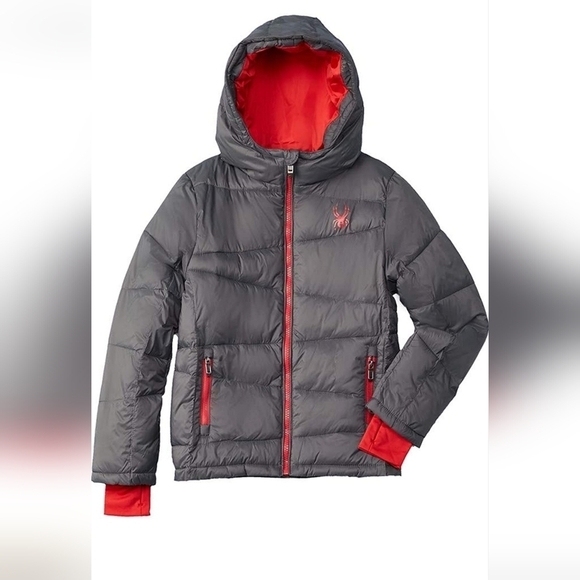 Spyder Boys size Large Nexus Puffer JKT With red Cuff Polar Gray - Picture 6 of 12